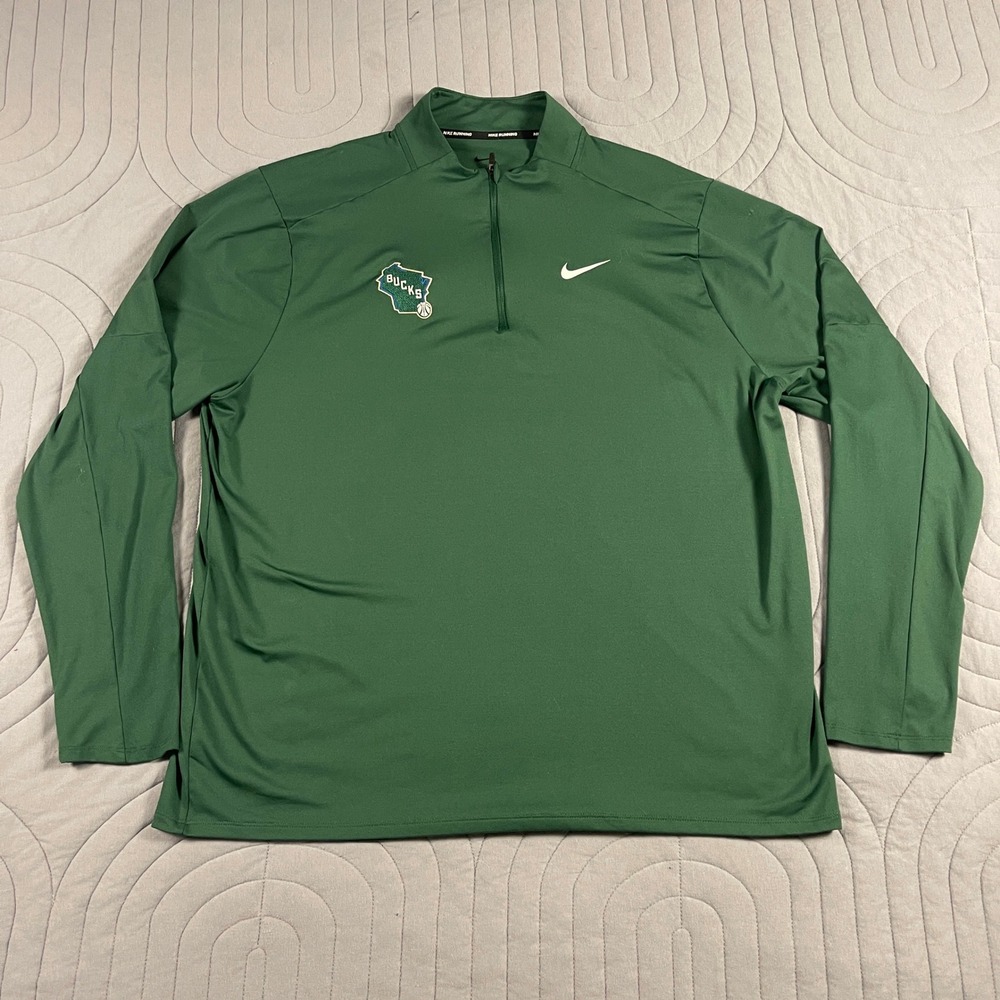 Nike Running Dri-FIT Milwaukee Bucks 1/4 Zip Pullover Mens XL Green Long Sleeve